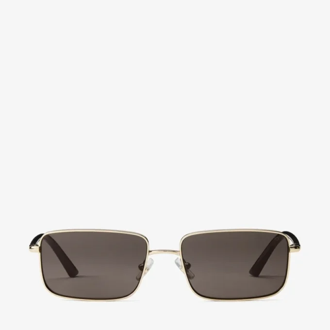 Gavin Pale Gold and Dark Brown Metal Rectangular Sunglasses
