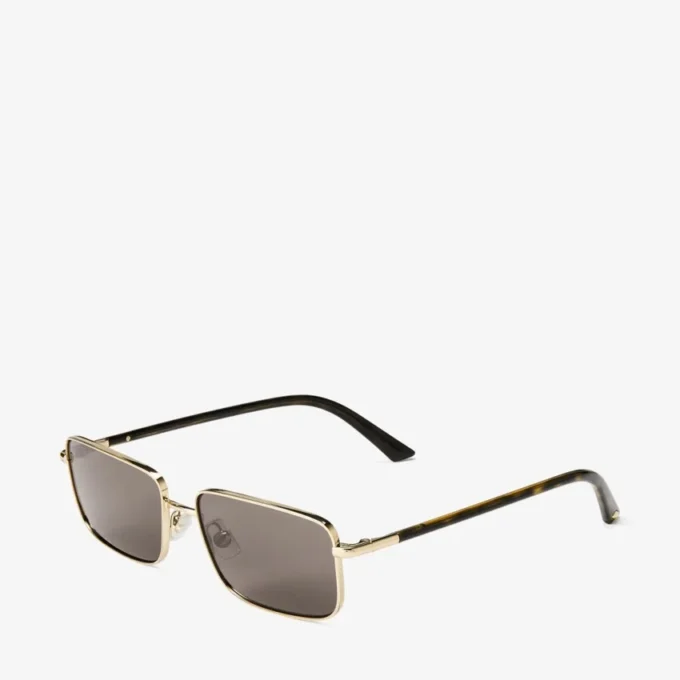 Gavin Pale Gold and Dark Brown Metal Rectangular Sunglasses