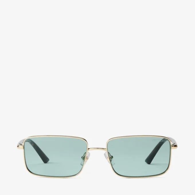 Gavin Pale Gold and Green Metal Rectangular Sunglasses