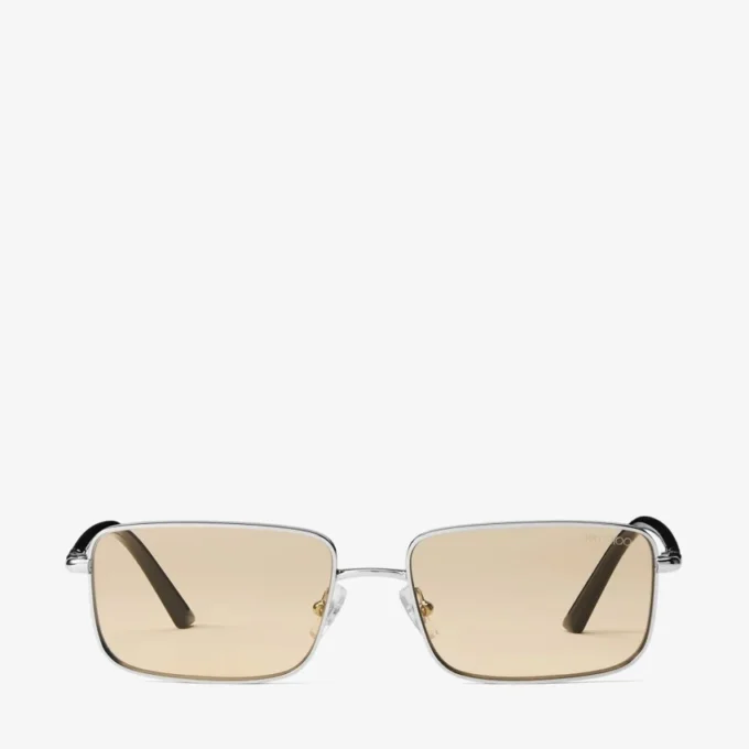 Gavin Silver and Light Yellow Metal Rectangular Sunglasses