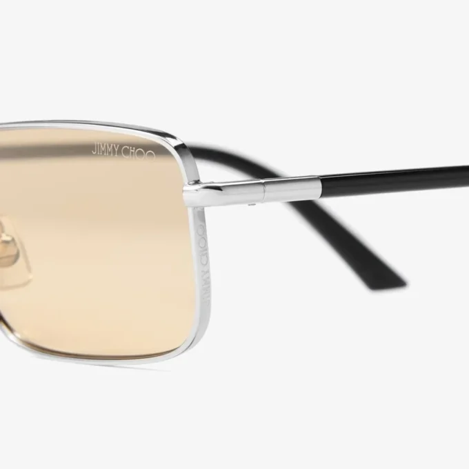 Gavin Silver and Light Yellow Metal Rectangular Sunglasses
