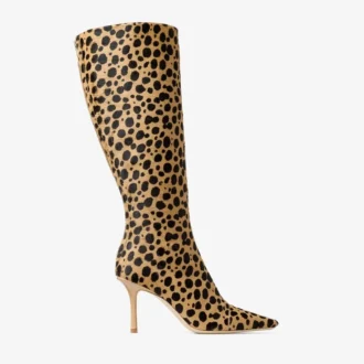 Gloria Knee High Boot 85 Natural Cheetah Print Pony Leather Knee High Boots