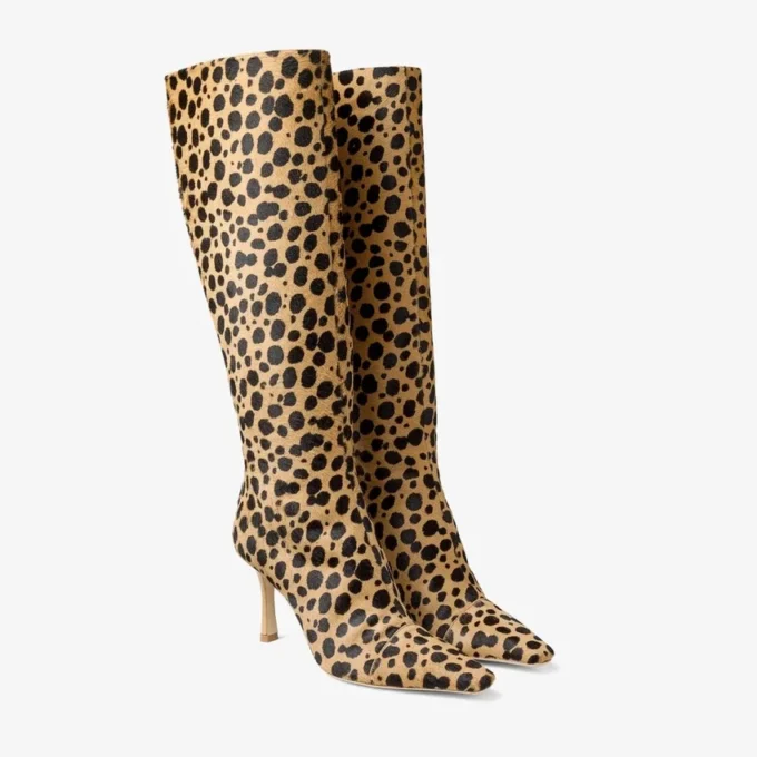 Gloria Knee High Boot 85 Natural Cheetah Print Pony Leather Knee High Boots