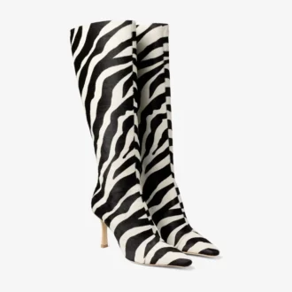 Gloria Knee High Boot 85 Natural Zebra Print Pony Leather Knee High Boots