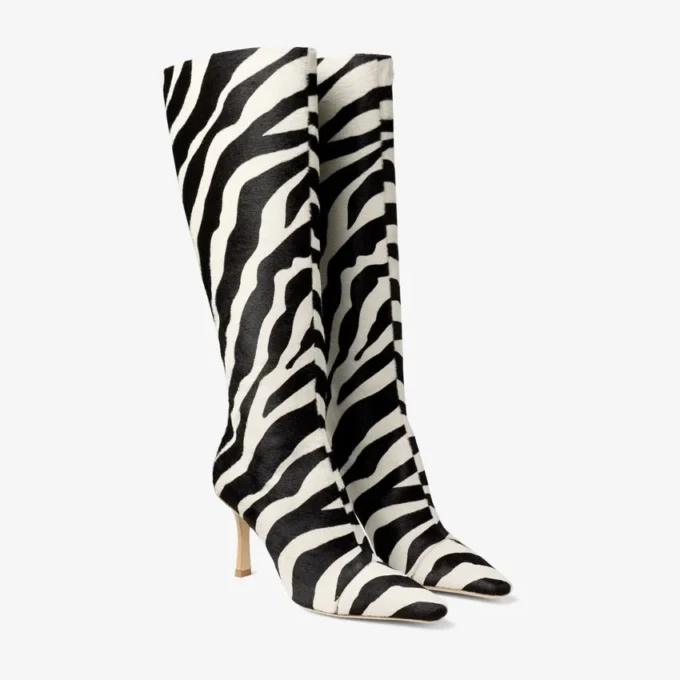 Gloria Knee High Boot 85 Natural Zebra Print Pony Leather Knee High Boots