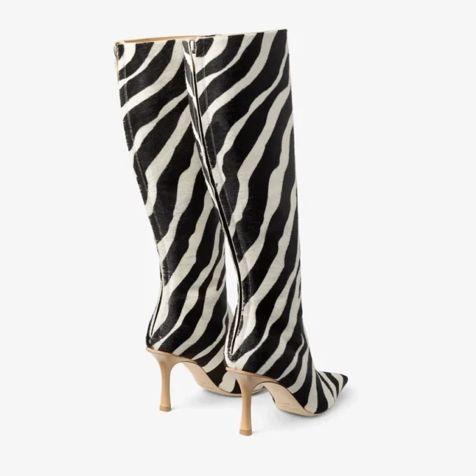 Gloria Knee High Boot 85 Natural Zebra Print Pony Leather Knee High Boots