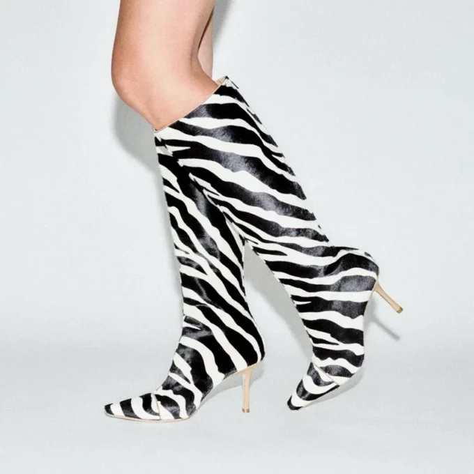 Gloria Knee High Boot 85 Natural Zebra Print Pony Leather Knee High Boots
