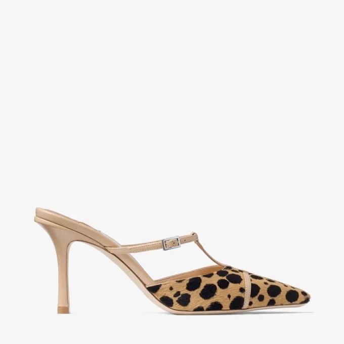 Gloria Mule 85 Natural Cheetah Print Pony Leather Mules