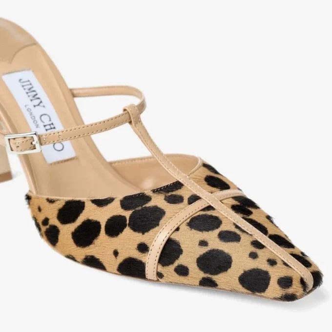 Gloria Mule 85 Natural Cheetah Print Pony Leather Mules