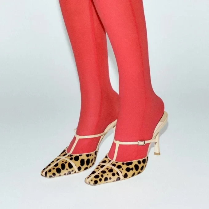 Gloria Mule 85 Natural Cheetah Print Pony Leather Mules