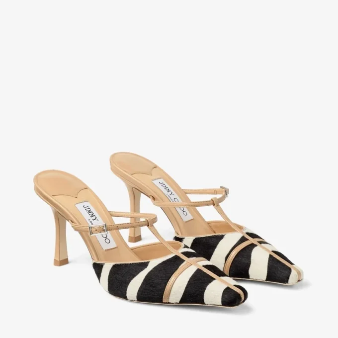 Gloria Mule 85 Natural Zebra Print Pony Leather Mules