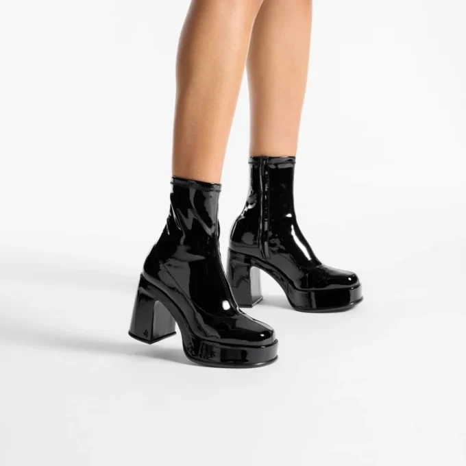 Hadi Ankle Boot 100 Black Stretch Patent Fabric Ankle Boots