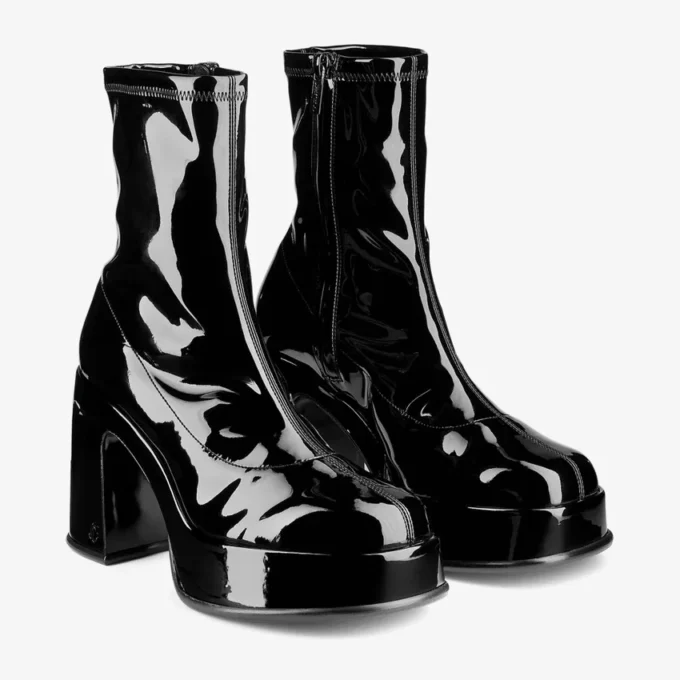 Hadi Ankle Boot 100 Black Stretch Patent Fabric Ankle Boots