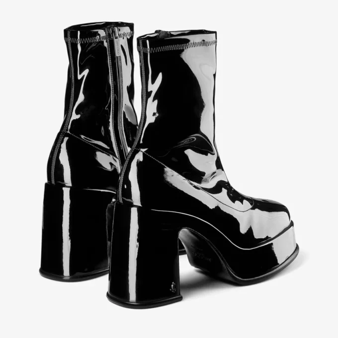 Hadi Ankle Boot 100 Black Stretch Patent Fabric Ankle Boots