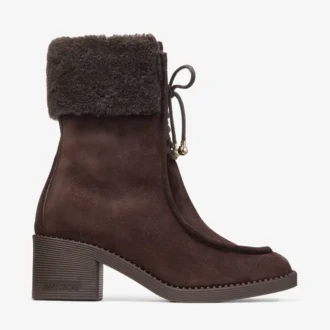Hali Ankle Boot 60 Chocolate Velvet Suede Ankle Boot with Shearling