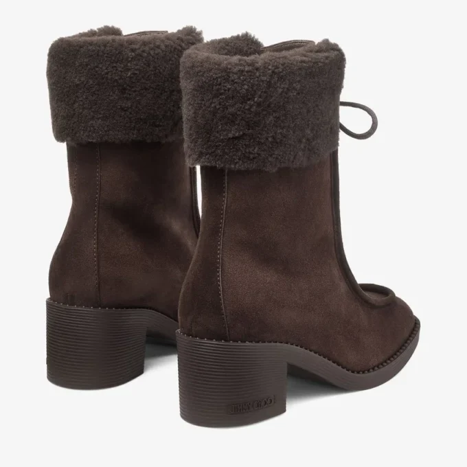 Hali Ankle Boot 60 Chocolate Velvet Suede Ankle Boot with Shearling