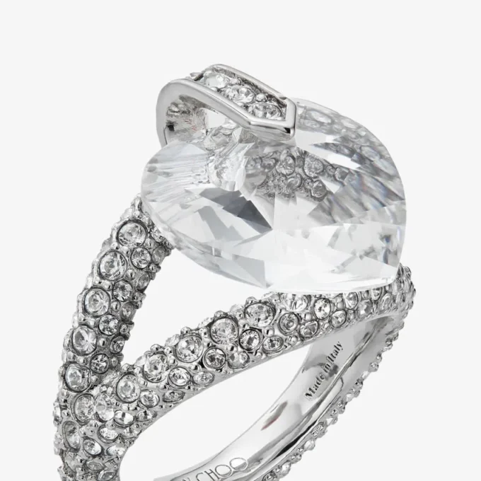 Heart Double Ring Silver-Finish Heart Double Ring with Crystals