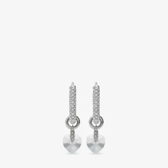 Heart Hoops Silver-Finish Heart Hoop Earrings with Crystals