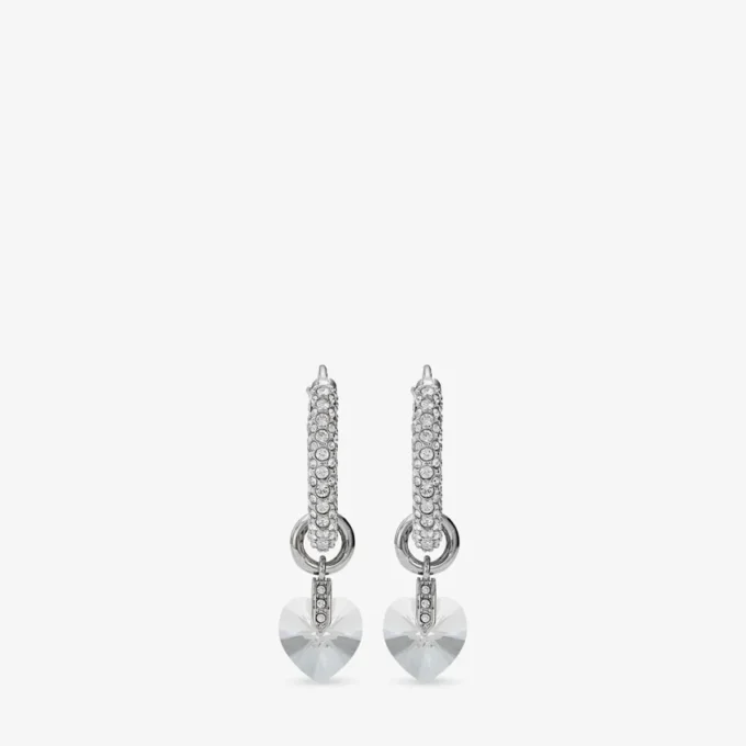 Heart Hoops Silver-Finish Heart Hoop Earrings with Crystals
