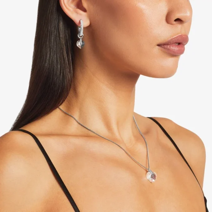 Heart Necklace Silver-Finish Heart Necklace with Crystals