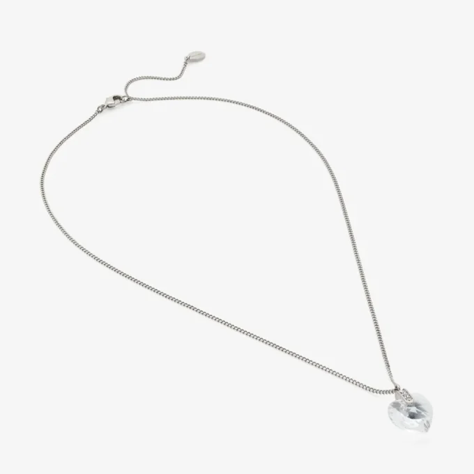 Heart Necklace Silver-Finish Heart Necklace with Crystals