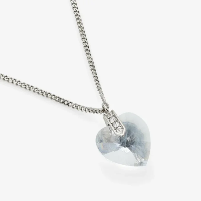 Heart Necklace Silver-Finish Heart Necklace with Crystals