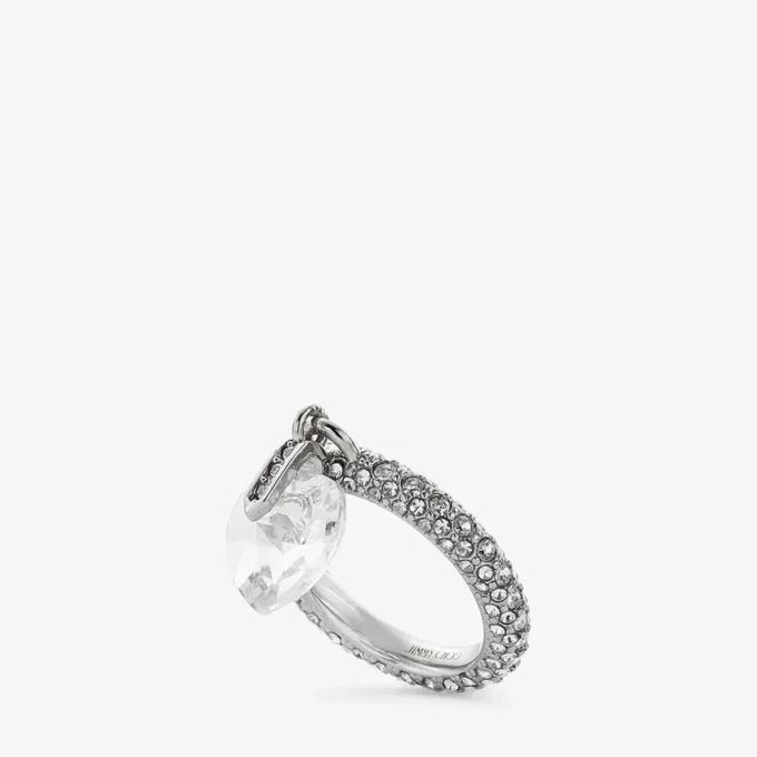 Heart Ring Silver-Finish Heart Ring with Crystals
