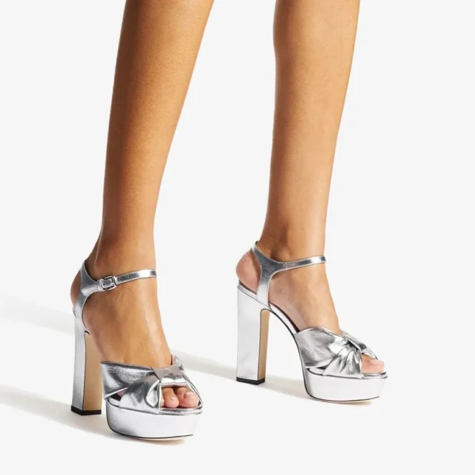 Heloise 120 Silver Metallic Nappa Leather Platform Sandals