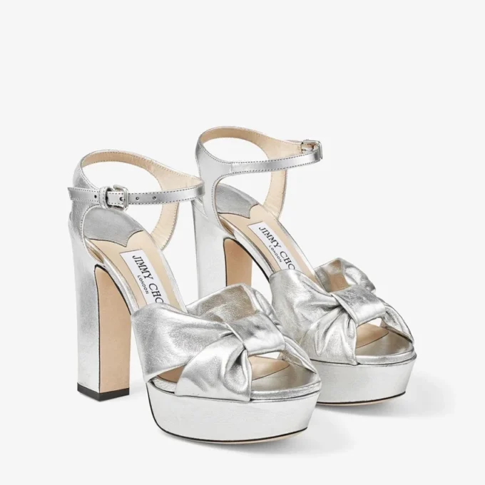 Heloise 120 Silver Metallic Nappa Leather Platform Sandals