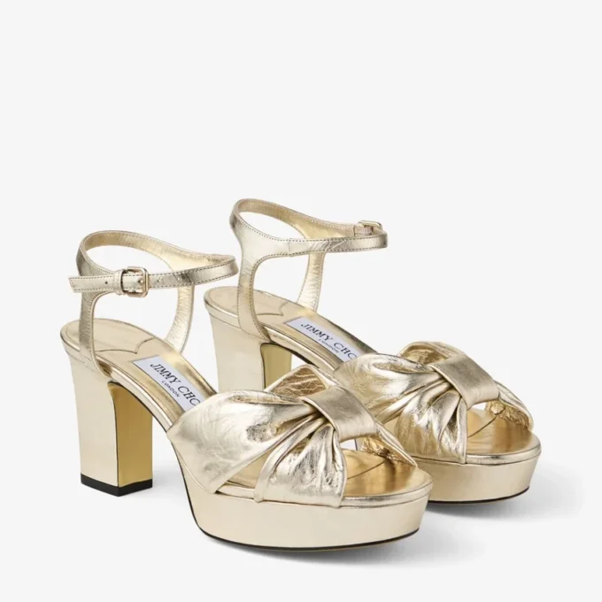 Heloise 80 Gold Vintage Metallic Leather Platform Sandals