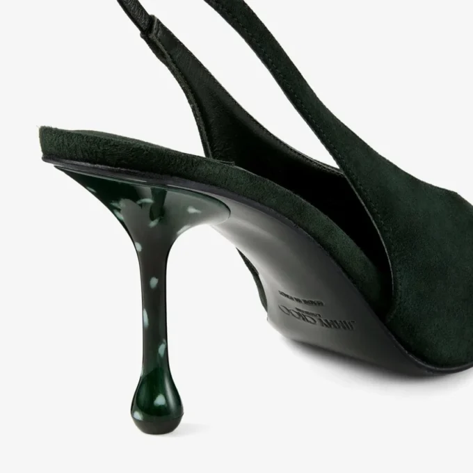 Isa 80 British Green Suede Slingbacks with Dotted Heels