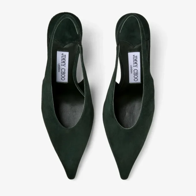 Isa 80 British Green Suede Slingbacks with Dotted Heels
