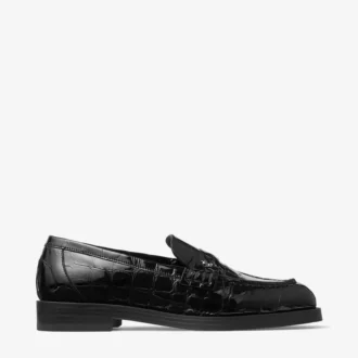 Ivy Loafer Black Croc Embossed Leather Loafers