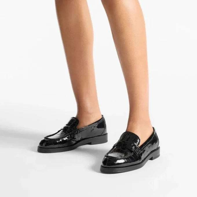Ivy Loafer Black Croc Embossed Leather Loafers