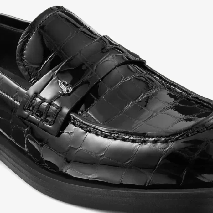 Ivy Loafer Black Croc Embossed Leather Loafers