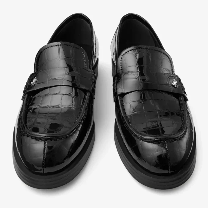 Ivy Loafer Black Croc Embossed Leather Loafers