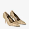 Ixia 80 Gold Mix Metallic Nappa Leather Pumps with Crystal Embroidery