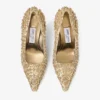 Ixia 80 Gold Mix Metallic Nappa Leather Pumps with Crystal Embroidery