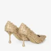 Ixia 80 Gold Mix Metallic Nappa Leather Pumps with Crystal Embroidery