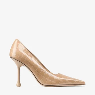 Ixia 95 Chai Shiny Croc Embossed Leather Pumps