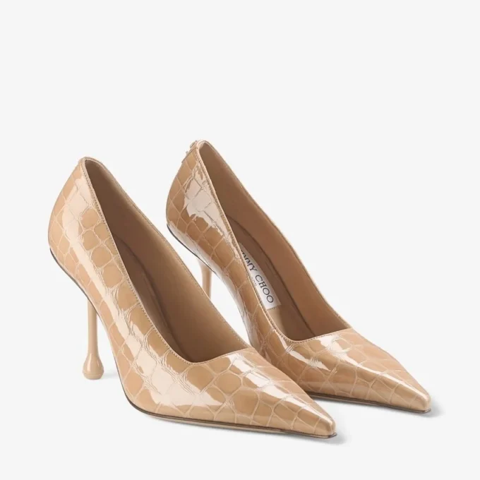Ixia 95 Chai Shiny Croc Embossed Leather Pumps