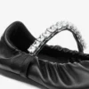 Jade Ballerina Black Soft Nappa Leather Ballerina Flats with Crystal Strap