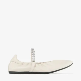 Jade Ballerina Latte Soft Nappa Leather Ballerina Flats with Crystal Strap
