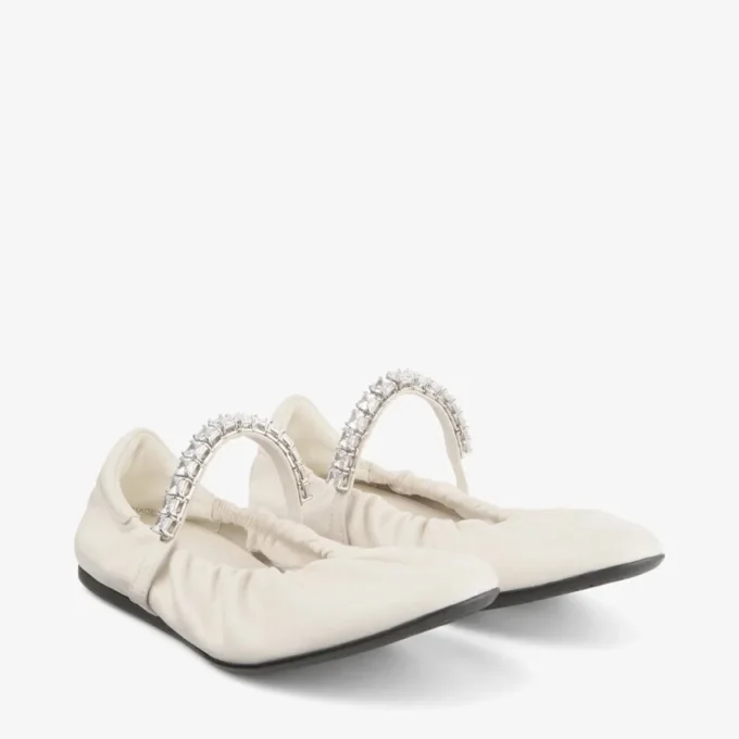 Jade Ballerina Latte Soft Nappa Leather Ballerina Flats with Crystal Strap