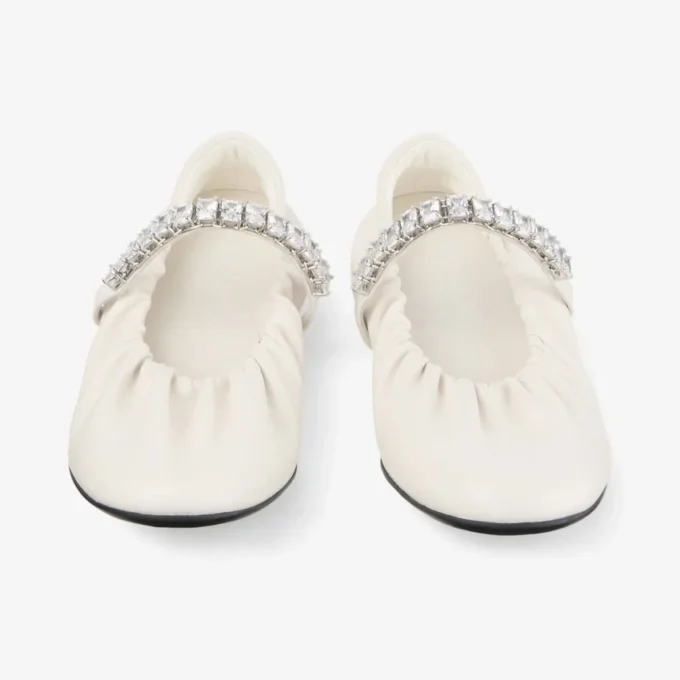 Jade Ballerina Latte Soft Nappa Leather Ballerina Flats with Crystal Strap