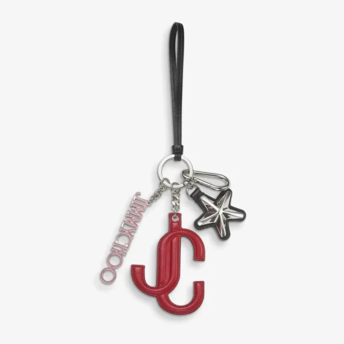 Jc Multi Charm Red & Candy Pink Calf Leather Star Logo Bag Charm
