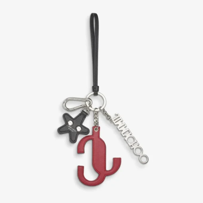 Jc Multi Charm Red & Candy Pink Calf Leather Star Logo Bag Charm