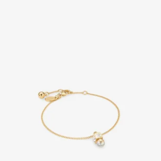 Jc Pearl Cube Bracelet Gold Metal Bracelet with Pearl and Crystal Cube