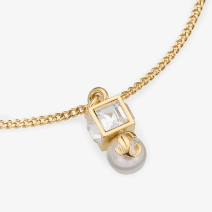 Jc Pearl Cube Bracelet Gold Metal Bracelet with Pearl and Crystal Cube