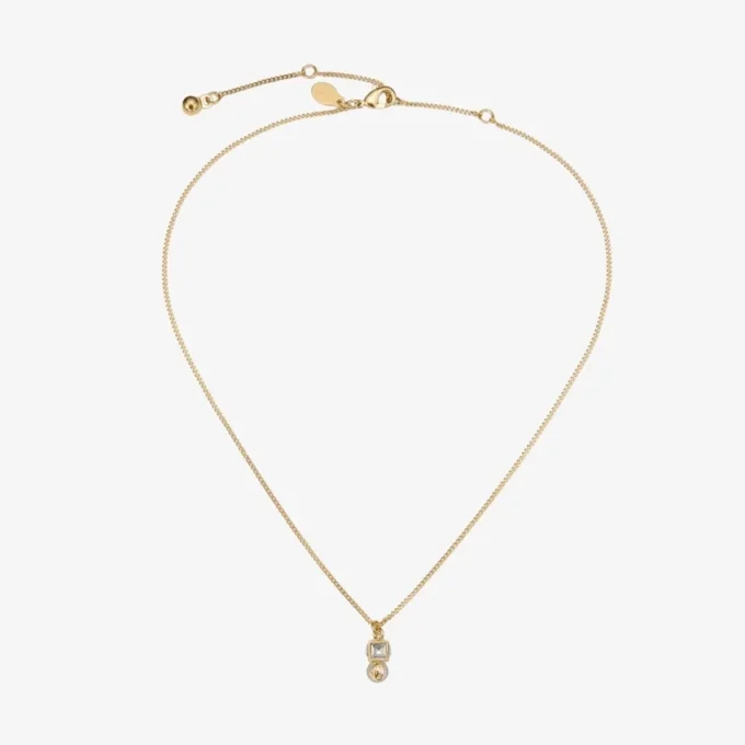 Jc Pearl Cube Pendant Gold Metal Pendant with Pearl and Crystal Cube